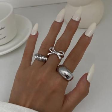 Imagem de Conjunto de anéis empilháveis Boho ajustáveis para mulheres, joias modernas, presentes de Natal, presentes de amizade para mulheres, dia dos namorados, Medium, Latão, Sem pedra preciosa