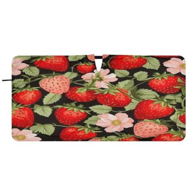 Imagem de Blueangle Para-brisa padrão morango - 149.9 cm x 76.2 cm dobrável carro janela dianteira para-sol blocos raios UV viseira de sol (308)