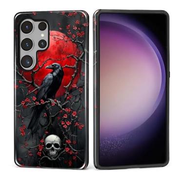 Imagem de MQJCYB Capa para Samsung Galaxy S25 Ultra, híbrida, resistente, 2 em 1, de corpo inteiro, resistente, à prova de choque, capa brilhante para Samsung Galaxy S25 Ultra Esqueleto de corvo vermelho e