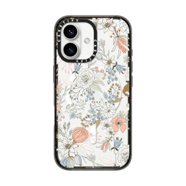 Imagem de CASETiFY Capa Impact para iPhone 16 [proteção contra quedas de grau militar de 2,5 m 4X/compatível com Magsafe] - Abstrato moderno coral branco pastel rústico floral - preto transparente