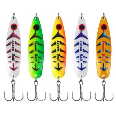 Imagem de OROOTL Iscas de pesca de água salgada, 5 colheres de pesca com anzóis agudos duráveis, isca para garoupa de atum e salmão, isca de pesca de peixe do mar, colher de pesca para robalo com caixa de