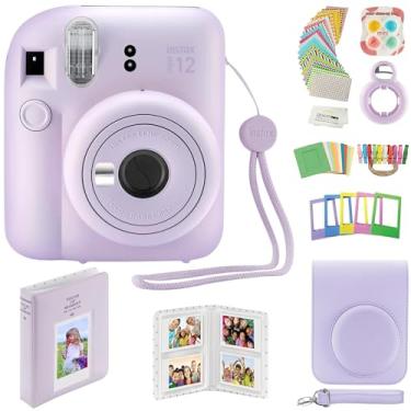 Imagem de Câmera instantânea Fujifilm Instax Mini 12 com pacote de fotos de qualidade, capa, adesivos de decoração, molduras, álbum de fotos e mais kit de acessórios (lilás)