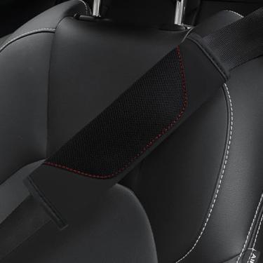 Imagem de Hbxdeco Capa de cinto de segurança de carro 2 peças, capas de cinto de segurança de malha macia e couro para carros, protetor de almofada de cinto de segurança automotivo, capas de alça de ombro para