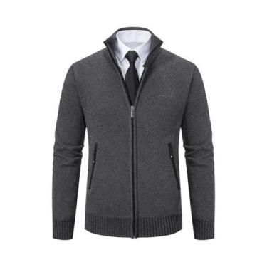 Imagem de Suéter Cardigan Masculino Grosso E Quente Com Gola Alta, Casual E Solt