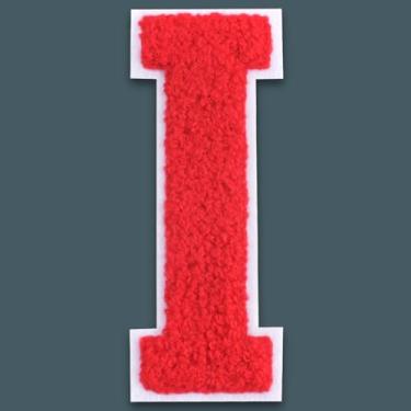 Imagem de QianSiLi Adesivos de letras universitárias de chenille vermelho de 15 cm, letras grandes para jaquetas Letterman, moletons com capuz, mochilas, coletes, roupas, adesivos individuais da letra I