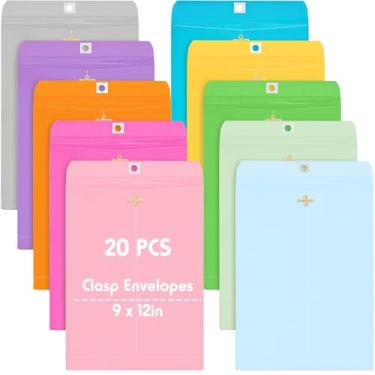Imagem de Geyee 20 envelopes com fecho de 23 x 30 cm tamanho carta envelopes com fecho de fecho para arquivamento de documentos, escritório, casa, negócios, escola, (cores mistas)