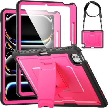 Imagem de Miimall Capa robusta para iPad Pro 33.0 cm M5/M4 com suporte para lápis, capa resistente à prova de choque resistente com alça de mão, suporte giratório de 360°, proteção para iPad Pro 13, rosa