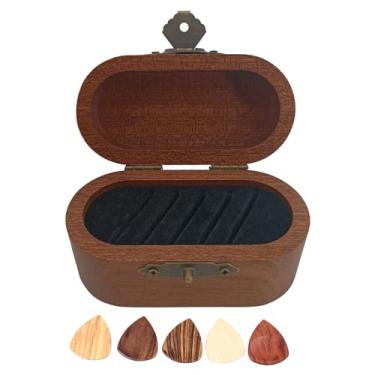 Imagem de LiebeWH Caixa de Palhetas para Guitarra, Estojo Portátil de Madeira Maciça para Acessórios de Guitarra Com Design Artesanal Exclusivo para Músicos (1 caixa com 5 escolhas)