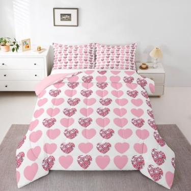 Imagem de Erosebridal Jogo de cama solteiro com estampa de coração de leopardo | Conjunto de edredom geométrico para meninas, rosa, macio, quente, 2 peças com 1 fronha