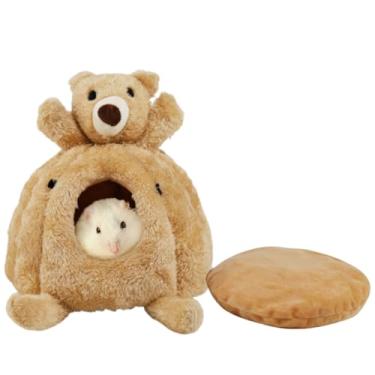 Imagem de Copfeu Esconderijo de coelho com almofada de algodão lavável removível, casa de hamster e esconderijo de lã de porquinho-da-índia para furão, chinchila, esquilo, esconderijo de animais pequenos (urso