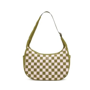 Imagem de Bolsa de ombro feminina Hobo de nylon bolsas de ombro para mulheres, bolsa quadriculada, bolsa crescente feminina, Verde claro Gz, Clássico