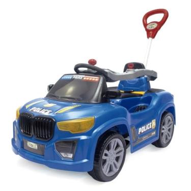 Imagem de Carrinho de Passeio Infantil BM CAR Police Azul | Triciclo com Empurrador, Pedal e Proteção | Andador Infantil Estilo Polícia, Haste Removível