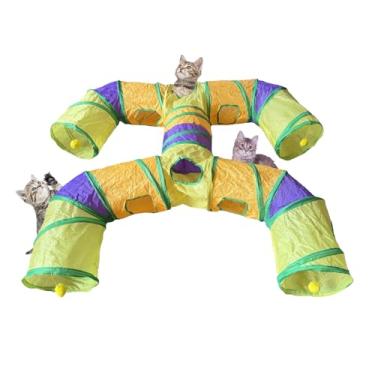 Imagem de Bigladious Brinquedo dobrável em forma de H para gatos com bolas de brincar interativas – 4 saídas para gatos, gatinhos, coelhos e animais de estimação pequenos, tubo dobrável para diversão e