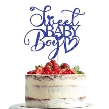 Imagem de Dxsdgetue Sweet Baby Boy Cake Topper,blue glitter Oh Boy Baby Shower Cake Decorations,for Newborn Gender Reveal Party Decorations