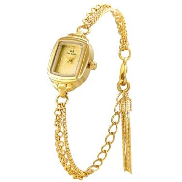 Imagem de FANMIS Relógio feminino clássico vintage estilo pulseira relógio delicado com mostrador pequeno relógio de pulso feminino design minimalista relógios de pulso quadrados, Ouro, ouro