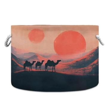 Imagem de JUZIHAI Cesta de armazenamento dobrável Desert Camels cesto de roupa suja para bebês com alças de corda de algodão, caixa organizadora de armário dobrável para quarto, berçário, casa, 50 x 35 cm