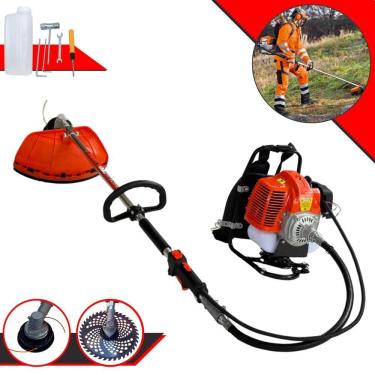 Imagem de Roçadeira Costal À Gasolina Terra GRC430 43cc 1,7HP de Potência Alta Rotação Cortador de Grama Completa Com Carretel + Faca 40 Dentes de Vídea