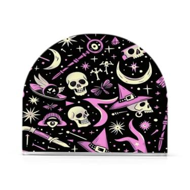 Imagem de JUZIHAI Porta-guardanapos mágicos de caveira de Halloween para mesa dispensador de guardanapo de acrílico para mesa suporte de lenços independente para cozinha sala de jantar bar festa decoração de