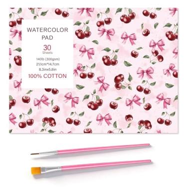 Imagem de Bloco de papel aquarela de 30 folhas com 2 pincéis de aquarela, 21 x 14,7 cm, 63,5 kg/300 g/m2, caderno de esboços de cor de água prensado a frio para pintura