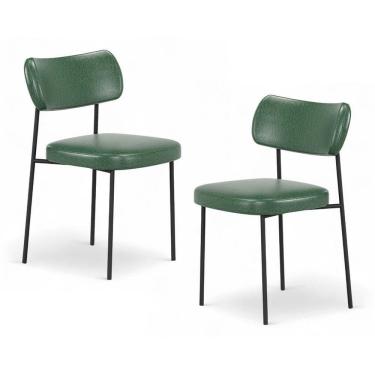 Imagem de Kit 02 Cadeiras Sala De Jantar Lila Estofada Com Encosto Couríssimo Verde - Desk Design