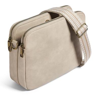 Imagem de Yarnic Bolsa transversal feminina moderna de couro sintético com alça ajustável e zíper antirroubo, Cinza bege, Moderno