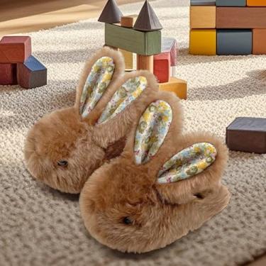 Imagem de Chinelos infantis para meninos e meninas, coelhinhos, fofos, antiderrapantes para inverno, adequados para ambientes internos e externos, Marrom, 19-21