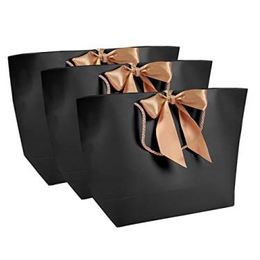 Imagem de Generic Sacos de Presente de Papel Preto Com Alça Dourada Sacolas Elegantes para Festas e Presentes, 10 Unidades (Nº 1/21 largura superior*7 inferior*15 altura)