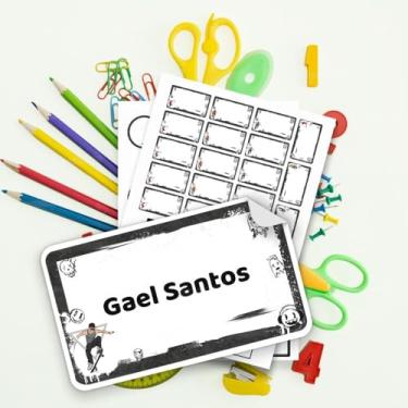 Imagem de Kit Etiquetas Escolares Infantis Esporte 02 Skate com nome personalizado, ideal para material escolar, cadernos, livros, lancheira e garrafinha