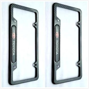 Imagem de 2 peças de capa de moldura de placa de licença clássica de fibra de carbono para suporte Toyota - aço inoxidável