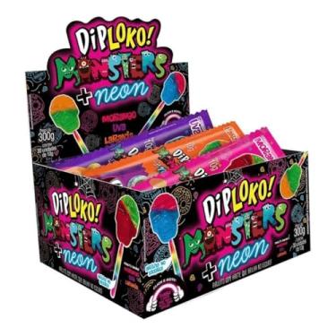 Imagem de Pirulito DipLoko Monster Caveira Neon Brilha No Escuro 300g