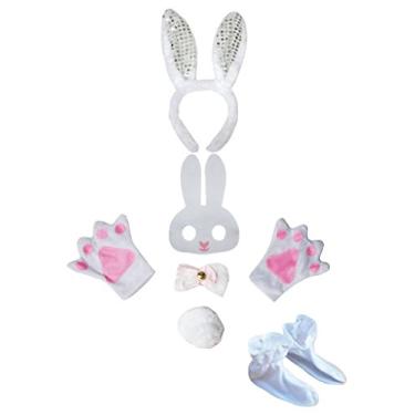 Imagem de Petitebella Coelhinho tiara máscara gravata borboleta luvas sapatos 7 peças fantasia 1-5 anos (lantejoulas brancas, tamanho único)