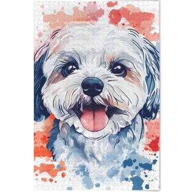 Imagem de Maltipoo Quebra-cabeça com estampa de filhote de cachorro 500 peças para adulto engraçado cena personalizada paisagem natureza quebra-cabeça paisagem arte floral, 52 cm x 37,8 cm
