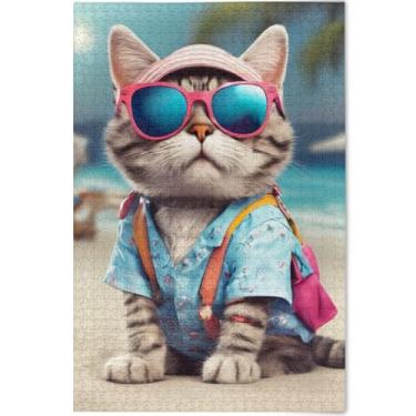 Imagem de Quebra-cabeça de gato fofo engraçado personalizado 500 peças cenário adulto arte animal divertido família família elefantes brancos presentes, 52 cm x 37,8 cm