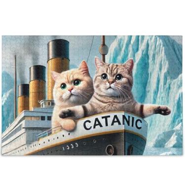 Imagem de Quebra-cabeça de gatos fofos personalizados Titanic Kitten 1000 peças para adultos impressão de arte animal quebra-cabeça difícil elefantes brancos presentes quebra-cabeça, 75 cm x 50 cm