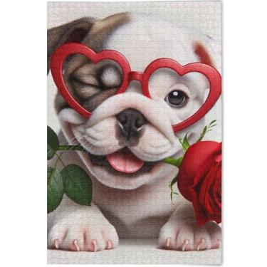 Imagem de Quebra-cabeça Bulldog Puppy Valentine 1000 peças para adultos presentes engraçados tecnologia jogo divertido presente de mordaça animal arte colorida, 75 cm x 50 cm