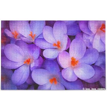 Imagem de Açafrões roxos florais fofos personalizados 1000 peças para adultos, amigos, família, jogos, presentes, quebra-cabeças difíceis, arte, decoração, pintura, 75 x 50 cm