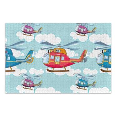 Imagem de Quebra-cabeça 1000 peças adulto colorido helicópteros nuvens céu azul elefantes brancos presentes quebra-cabeça único presentes arte animal quebra-cabeça, 75 x 40 centímetros