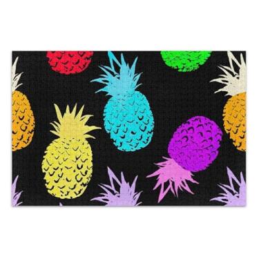 Imagem de Quebra-cabeça 1000 peças decoração de arte adulto pintura personalizada difícil quebra-cabeça colorido abacaxi preto presentes para amantes de quebra-cabeça, 75 x 40 centímetros