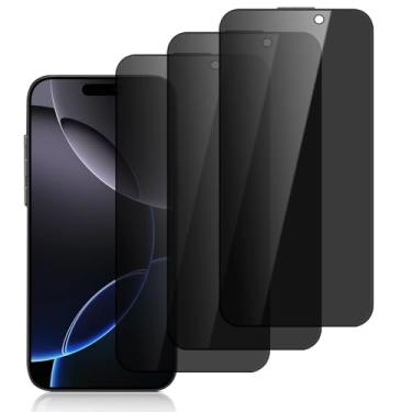 Imagem de DYNASCO Pacote com 3 protetores de tela de privacidade para iPhone 16 Pro Max de 6,9 polegadas, dureza 9H, cobertura total, película de vidro temperado antiespião para iPhone 16 Pro Max