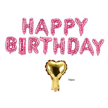 Imagem de CUOFYUNL 16 "Feliz Aniversário Balões Infláveis ​​Carta Folha 10 Pcs Coração Dourado Decorações de Festa (Rosa)