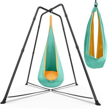 Imagem de Swing Stand Frame with Sensory Pod Swings and Chair, Sensory Swing Set, X-Shaped Swing Frame, Heavy-Duty Metal Hammock Chair Stand for for Adults Indoor and Outdoor 330LBS(Mint Green)