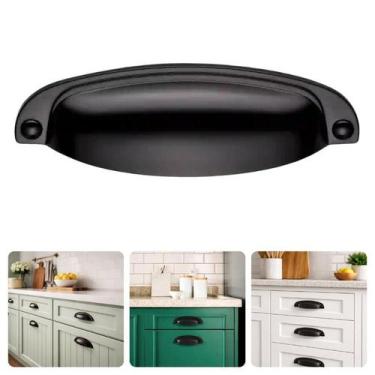 Imagem de Puxador Concha Meia Lua Retrô Vintage Preto Matte Fosco Armários Gavet