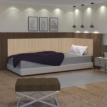 Imagem de Conjunto de cabeceira solteiro painel estofado suspenso lateral EM L f