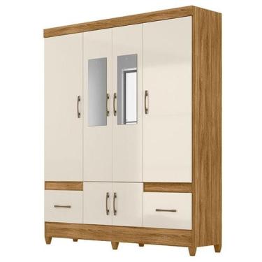 Imagem de Guarda Roupa Casal MS912 6 Portas Freijó Off White com Espelho - Moval