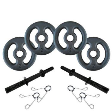Imagem de Halter De Ferro 8kg O Par + Barra 40cm PRETA-Masculino