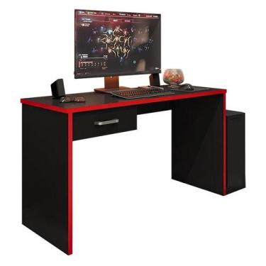 Imagem de Mesa para Computador Gamer New DRX 9000 Preto Trama Vermelho - Móveis 