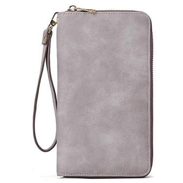 Imagem de Carteira feminina CLUCI de couro grande com zíper e bolso para cartão, organizador de pulso feminino para viagem, dull polish gray, large