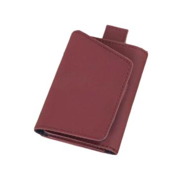 Imagem de Bolsa de cartão dobrável com vários compartimentos de poliuretano com bolso com zíper, organizador de grande capacidade para chaves diárias e moedas, Vermelho