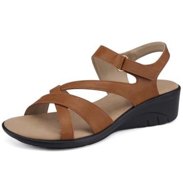 Imagem de SHIBEVER Sandálias femininas estilosas: sandálias femininas confortáveis - verão bico aberto casual caminhada baixa, 34-marrom, 34