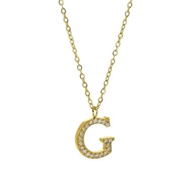 Imagem de tincolia Colar com 26 letras inglesas, acessórios de zircão, aço titânio, feminino, banhado a ouro, pingente colorido - G